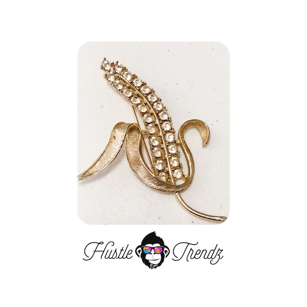 Sarah Cov Corn Stalk Brooch Pin Clear Rhinestones
